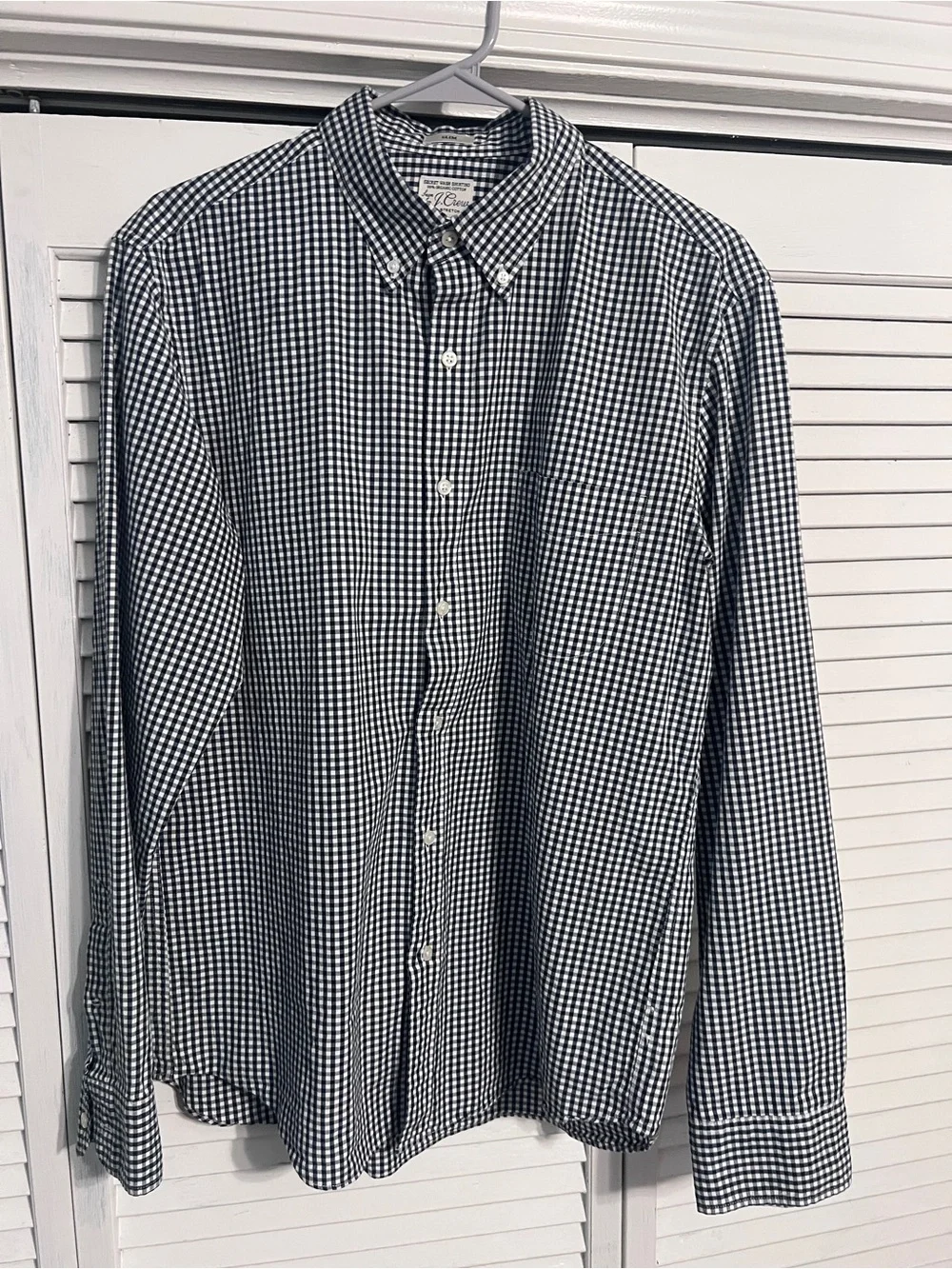 J Crew Men's Black and White Gingham Button-Down Shirt